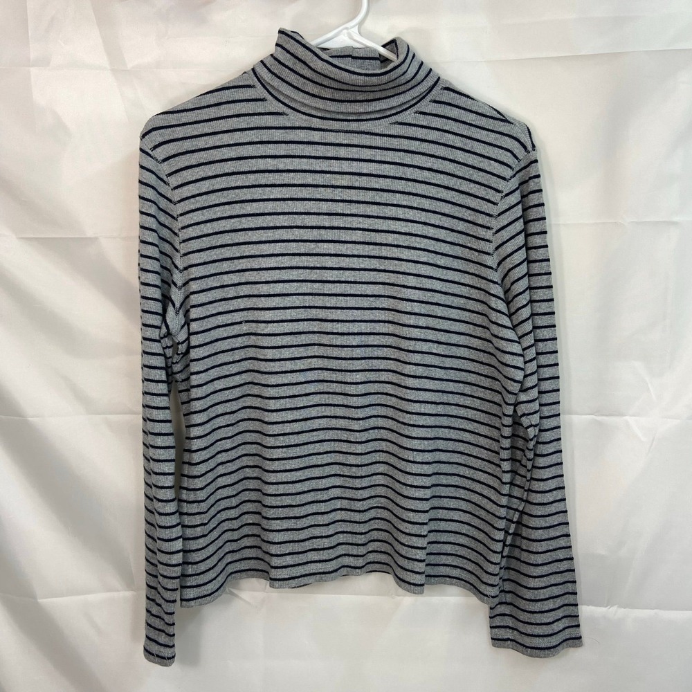 Rafaella women's gray striped turtleneck ribbed long sleeve casual‎ shirt large